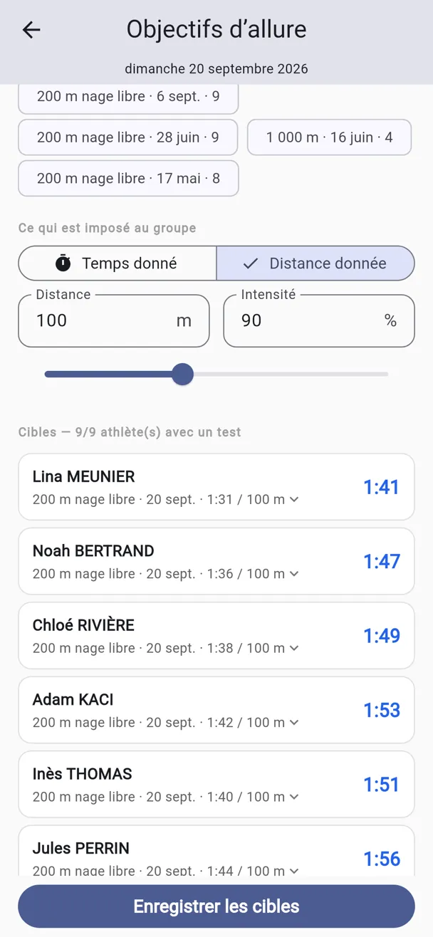 Objectifs d'allure dans La Relève : une intensité commune au groupe, et une cible calculée pour chaque athlète à partir de son propre test.